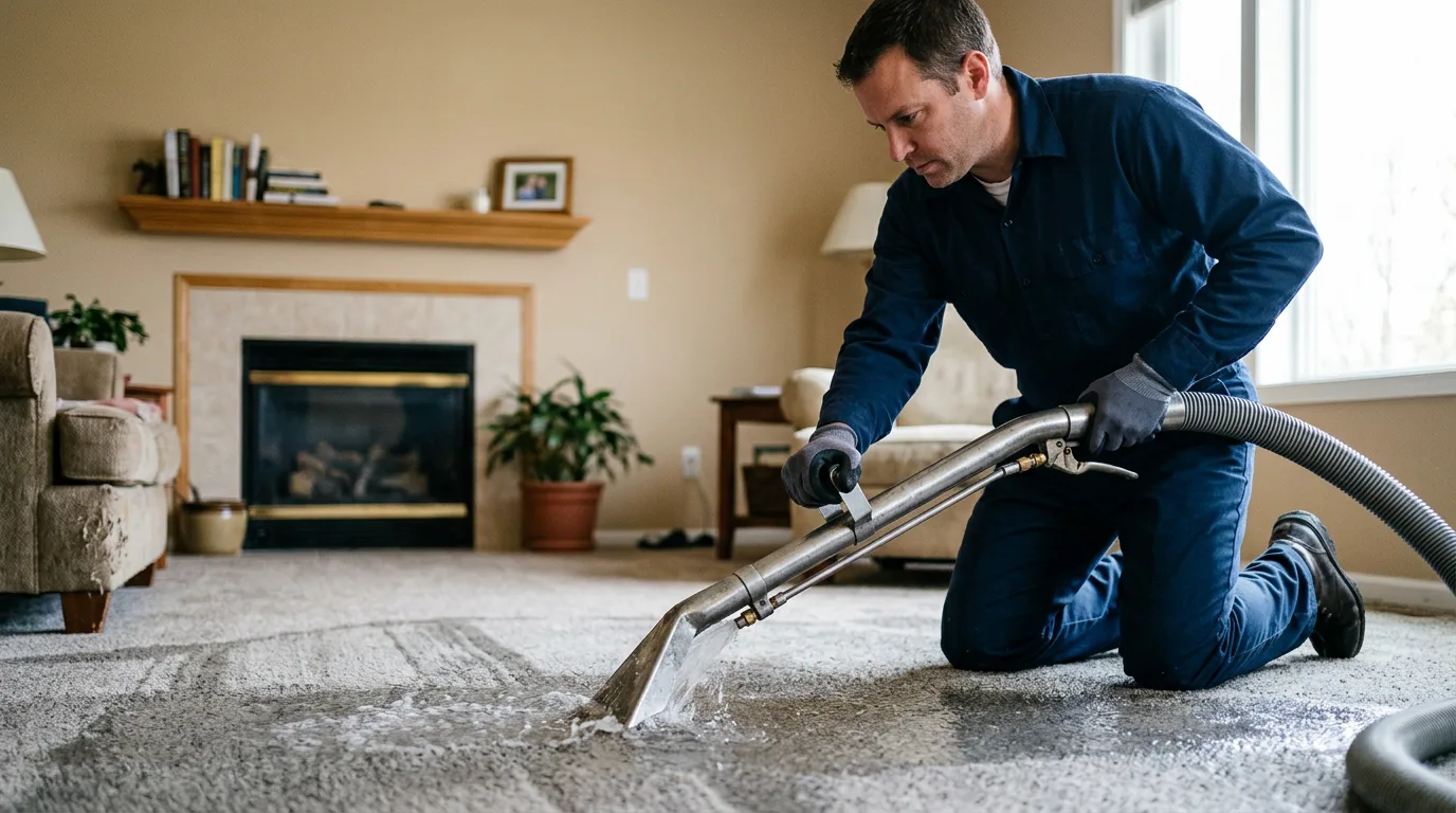 Water damage restoration technician working near Goshen, MA